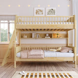 Twin Over Twin Wooden Bunk Bed with 3 Storage Shelves, Interchangeable Left/Right Ladder, Natural