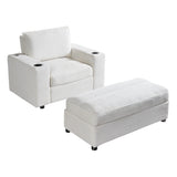 42.8" Oversized Chaise Lounge Chair with Storage Ottoman, Corduroy Sofa Bed with Cup Holders & USB Charging Port, Upholstered Sleeper Chair, Deep - Seat Reading Couch for Living Room, Bedroom