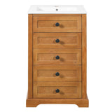 20" Bathroom Vanity with Ceramic Sink, Natural Wood Finish Bathroom Storage Cabinet with Soft-Closing Door & Adjustable Shelf
