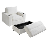42.8" Oversized Chaise Lounge Chair with Storage Ottoman, Corduroy Sofa Bed with Cup Holders & USB Charging Port, Upholstered Sleeper Chair, Deep - Seat Reading Couch for Living Room, Bedroom