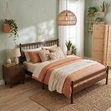 Queen Size Platform Bed Frame with Headboard and Footboard, Walnut
