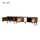 TV Stand for up to 85" TV, Entertainment Center with Open Shelves & Rattan Doors, Console Table, Walnut