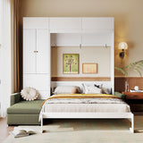 Queen Size Murphy Bed Wall Bed with Sofa and Shelves,Beige