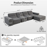 143.7" Modular Sectional Sofa Set with Removable Ottoman,Tufted Deep Seat Couch, Modern DIY Sparkling Chenille Sofa, Gray