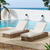 2pcs Outdoor Adjustable Chaise Lounge Chair, Handwoven Rope Base Patio Sun Lounger, 5-Position Recliner Without Cushion, Beige