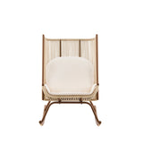 Outdoor Rocking Chair with High Arc Backrest & Cushion, PE Rattan Patio Rocker, Modern Wicker Lounge Chair, Beige, 2pcs