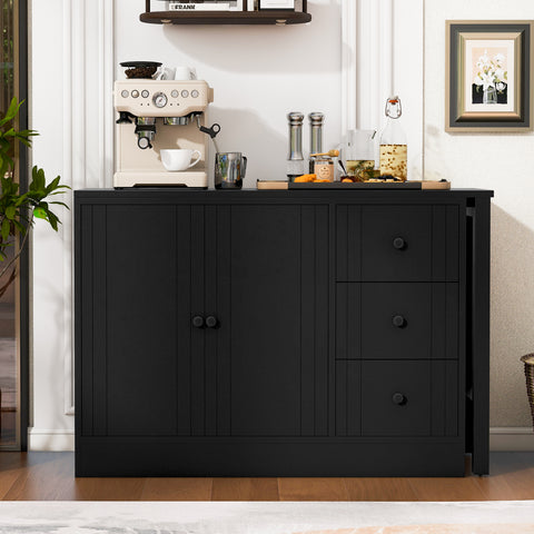 Sideboard Buffet Storage Cabinet, Wooden Kitchen Island with Extendable Dining Table, Bar Island Cabinet, Black