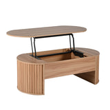 Lift Top Coffee Table with Hidden Storage, Oval Wooden Center Table, Space-Saving Home Furniture, Natural