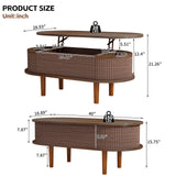 40" Fluted Lift Top Coffee Table, Oval Center Table with Hidden Storage Compartment for Living Room, Bedroom, Office, Apartment