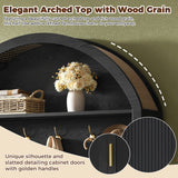 All-in-1 Arched Hall Tree Mudroom Coat Rack Organizer Entryway Bench Shoe Storage Cabinet with Hooks & Adjustable Shelves, Black