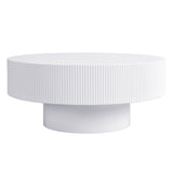 Modern Round Coffee Table Cocktail Table Accent Table Drum End Table Minimalist Fluted Center Table, Easy Assembly, White-ModernLuxe