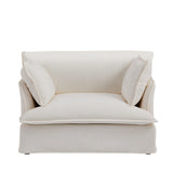 Modern Oversized Chenille Accent Chair Armchair, Single Sofa with Charging Ports & Throw Pillows, White