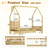 Twin Size Kid Platform Bed Frame House Bed Montessori Bed with 2 Storage Drawers & Headboard, Natural