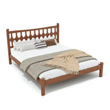 Queen Size Platform Bed Frame Bamboo Bed with Diamond-shaped Headboard, Brown