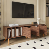 70"W Mid-Century Modern TV Stand, Media Console Table for TVs up to 80'', Entertainment Center with 5 Solid Wood Legs, Walnut