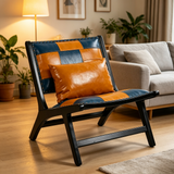 Upholstered Accent Chair Ergonomic Lounge Chair Single Sofa Chair, Blue+Yellow