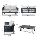4pcs Patio Sofa Set Outdoor Conversation Chat Set Weather-resistant Garden Seating Group with Soft Cushion & Coffee Table