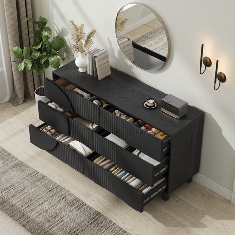 6 Drawer Fluted Dresser, Chest of Drawers with Anti-Tip Device, Clothes Storage Organizer for Bedroom, Living Room, Entryway