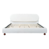 King Size Platform Bed with Gourd-Shaped Rubberwood Legs, Cream Boucle Upholstered Bed Frame, No Box Spring Needed