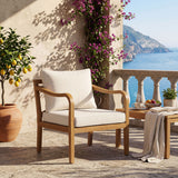 Outdoor Club Chair Patio Ergonomic Accent Chair with Soft Water-resistant Cushions & Weather-Resistant Acacia Wood Frame, Teak+Beige