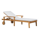 Outdoor Acacia Wood Chaise Lounge, 5-Position Adjustable Recliner Patio Lounge Chair with Water-Resistant Cushions