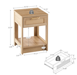 15.75" Rattan End table with Drawer, Modern Nightstand, Side Table for Living Roon, Bedroom, Natural