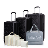 8-Piece Hardshell Travel Luggage Set, 20"/24"/28" ABS Suitcases with Spinner Wheels, Portable Handbag, 4 Storage Bags, Black