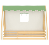 Twin Size Montessori Floor Bed, House Tent Floor Bed with Light Strip & Full-Length Guardrails