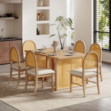 7-Piece Farmhouse Dining Table Set for 6, Rectangular Table with 6 Rattan Chairs, Rustic Kitchen Furniture, Natural