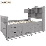 Twin Size Captain Platform Bed Frame with Storage Bookcase Headboard & 4 Drawers, No Box Spring Needed