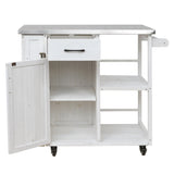 Fir Wood Outdoor Kitchen Island with Storage, Lockable Rolling Kitchen Cart with Stainless Top, Towel & Spice Racks for Patio