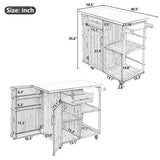 Fir Wood Outdoor Kitchen Island with Storage, Lockable Rolling Kitchen Cart with Stainless Top, Towel & Spice Racks for Patio