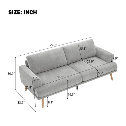 79.9" Sofa Couch for Living Room, 3-Seater Sofa with Rubberwood Legs, Sofa Chair for Home/Apartment, Gray