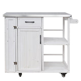 Fir Wood Outdoor Kitchen Island with Storage, Lockable Rolling Kitchen Cart with Stainless Top, Towel & Spice Racks for Patio