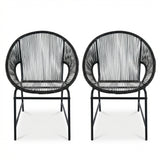 Set of 2 Outdoor Dining Chairs, Patio Chairs with Rattan Backrest & Iron Frame