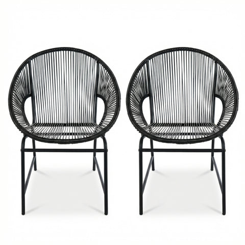 Set of 2 Outdoor Dining Chairs, Patio Chairs with Rattan Backrest & Iron Frame