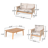 4-Piece Patio Conversation Set, Acacia Wood Outdoor Furniture Set with Loveseat Sofa, Table, Chair for Garden/Balcony/Backyard