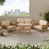 4-Piece Patio Conversation Set, Acacia Wood Outdoor Furniture Set with Loveseat Sofa, Table, Chair for Garden/Balcony/Backyard