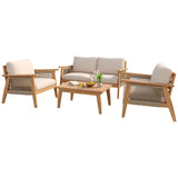 4-Piece Patio Conversation Set, Acacia Wood Outdoor Furniture Set with Loveseat Sofa, Table, Chair for Garden/Balcony/Backyard