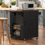 39.3" Kitchen Island with Drop Leaf, Rolling Kitchen Cart with Drawer, Towel Rack, Small Kitchen Island with Lockable Wheels