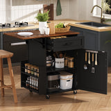 39.3" Kitchen Island with Drop Leaf, Rolling Kitchen Cart with Drawer, Towel Rack, Small Kitchen Island with Lockable Wheels