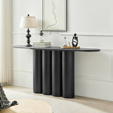 67" Modern Console Table with Unique Cylindrical Pillar Legs, Oval Entryway Table, Sculptural Wood Texture Accent Table