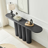 67" Modern Console Table with Unique Cylindrical Pillar Legs, Oval Entryway Table, Sculptural Wood Texture Accent Table