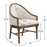 Set of 2 Mid-Century Modern Dining Chairs, Twill Upholstered Curved Armchairs with Solid Rubberwood Frame, Beige Accent Kitchen Chairs
