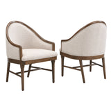 Set of 2 Mid-Century Modern Dining Chairs, Twill Upholstered Curved Armchairs with Solid Rubberwood Frame, Beige Accent Kitchen Chairs
