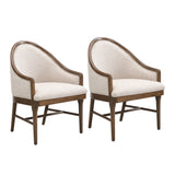 Set of 2 Mid-Century Modern Dining Chairs, Twill Upholstered Curved Armchairs with Solid Rubberwood Frame, Beige Accent Kitchen Chairs