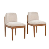 Set of 2 Modern Dining Chairs, Kitchen Chairs with Woven Rope Backrest & Solid Rubberwood Legs, Walnut Finish