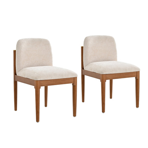 Set of 2 Modern Dining Chairs, Kitchen Chairs with Woven Rope Backrest & Solid Rubberwood Legs, Walnut Finish