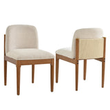 Set of 2 Modern Dining Chairs, Kitchen Chairs with Woven Rope Backrest & Solid Rubberwood Legs, Walnut Finish