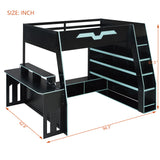 Full Size Loft Bed with Desk, Storage Shelves, Charging Station & RGB Light
